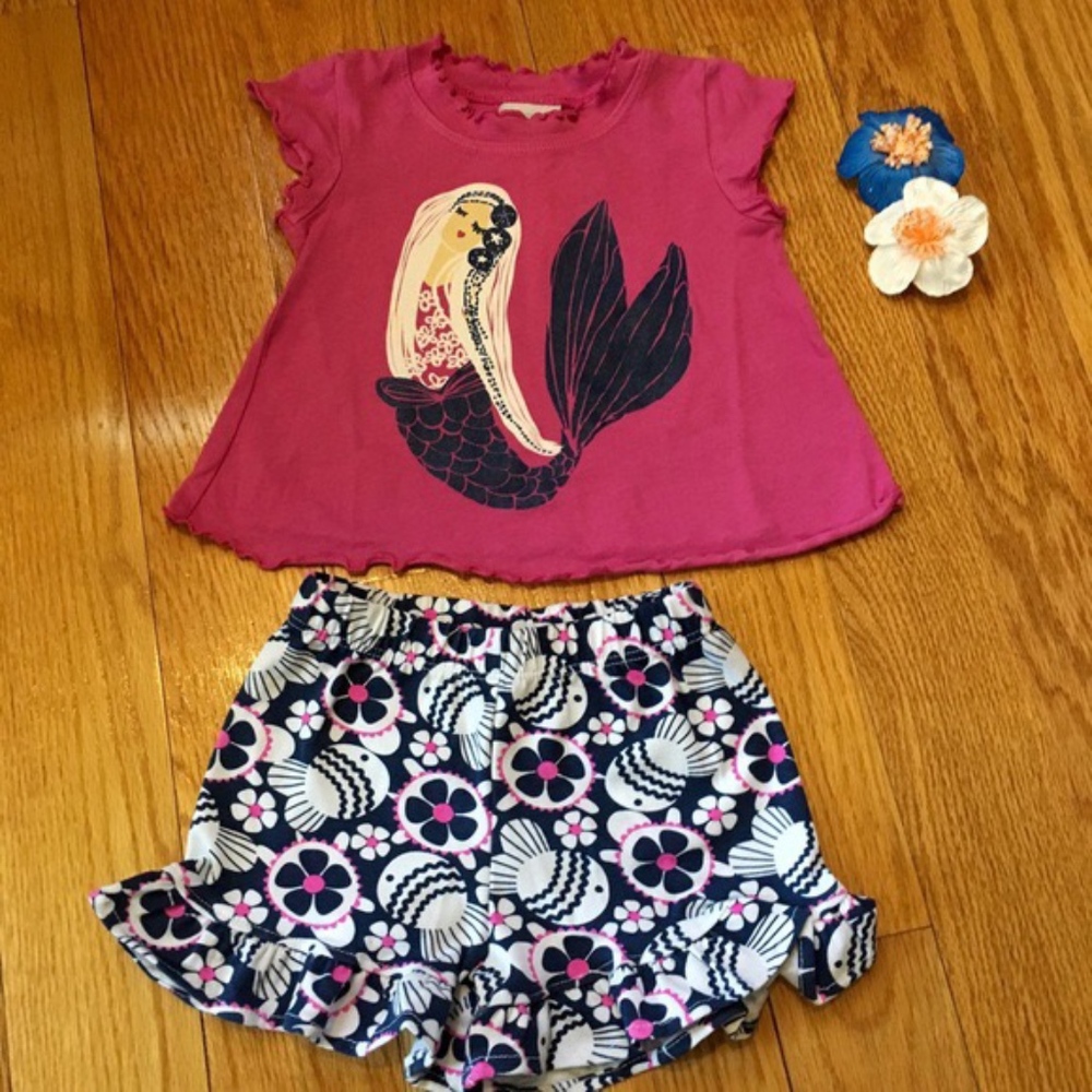 Mermaid Top & Ruffle Shorts Set